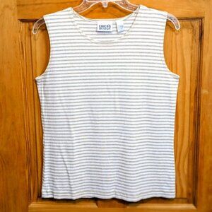 Chico’s Designs Women's Sz 3 Med Tank Top Beige Cream Stripes Sleeveless Stretch